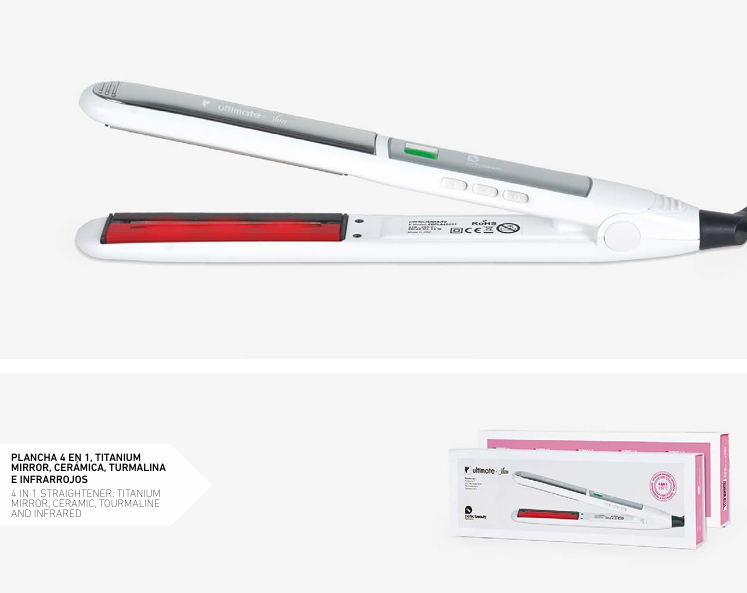 Plancha 4 en 1. Titanium mirror, Cerámica, Turmalina e infrarrojos | Ultimate Slim