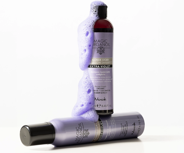 NOOK Blonde Story No Yellow Shampoo Extra Violet | Champú Matizador Violeta Antiamarillo para Cabellos Rubios, Decolorados y Canosos