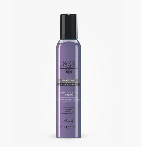 NOOK Blonde Story No Yellow Whip Mousse Extra Violet | Espuma Acondicionadora Matizadora Antiamarillo para Cabellos Rubios, Decolorados y Canosos