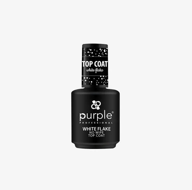 WHITE FLAKE NO WIPE TOP COAT 15 ML | Top Coat con Escamas Blancas Decorativas y Brillo Intenso