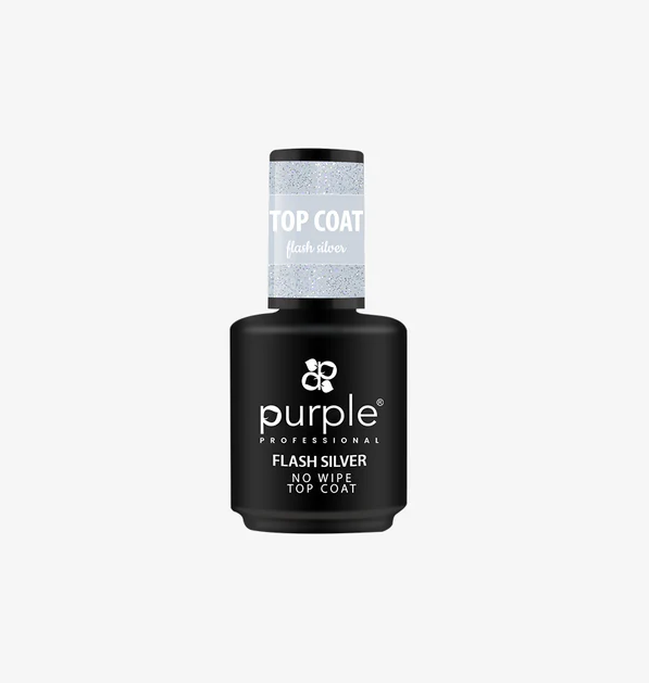 FLASH SILVER NO WIPE TOP COAT 15 ML | Top Coat Plateado con Efecto Flash y Brillo Intenso