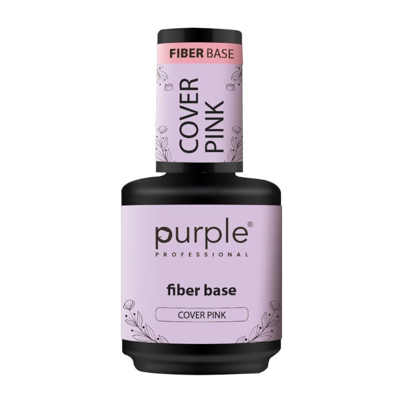 Purple Professional Fiber Base Cover Pink | Base Constructora Fortalecedora con Fibras Sintéticas, Vitamina E y Calcio | Base Rosa Cover Autonivelante para Refuerzo y Extensiones de Uñas Naturales