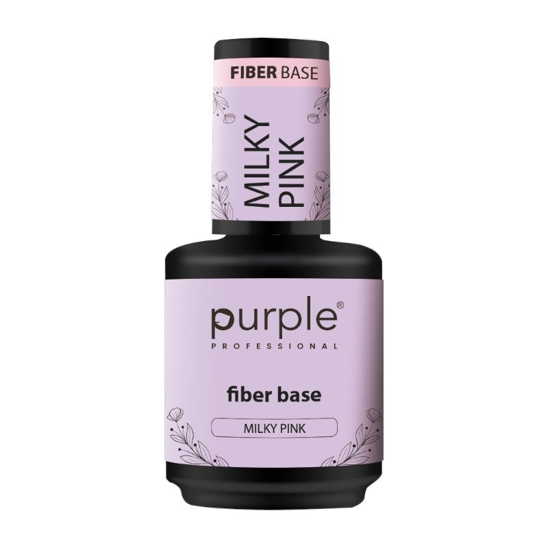 Purple Professional Fiber Base Milky Pink | Base Constructora Fortalecedora con Fibras Sintéticas, Vitamina E y Calcio | Base Rosa Lechosa Autonivelante para Refuerzo y Extensiones de Uñas Naturales